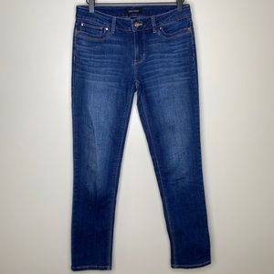 WHBM Dark Wash Skinny Jeans With Gemstone